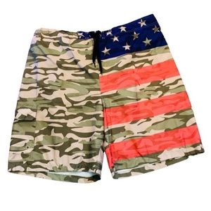 Original Deluxe Camo/American Flag Swim Trunks 2X